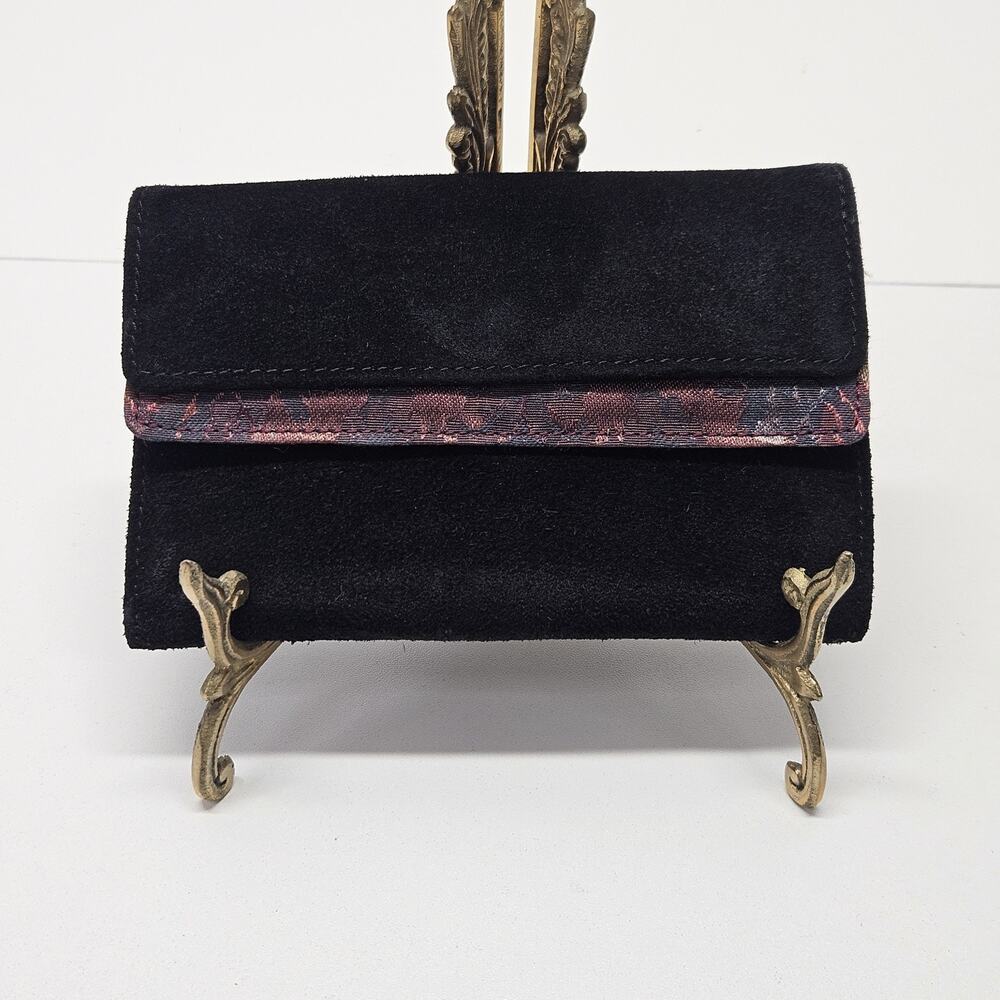 Vintage NWT Rolfs Wallet Suede Credit Card Black Floral Blossom Boho Whimsigoth
